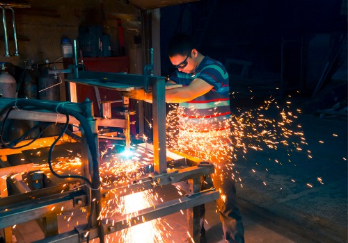 A plasma cutter is seen in action. SMF performs plasma cutting in Rock Hill SC.