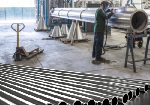 Steel tubing is seen in a factory. SMF offers steel Fabrication.
